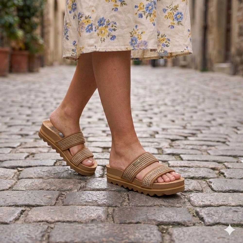 Reef Cushion Vista Hi Sandals Women's 11 Chocolate Raffia Platform CJ5937 *NEW*